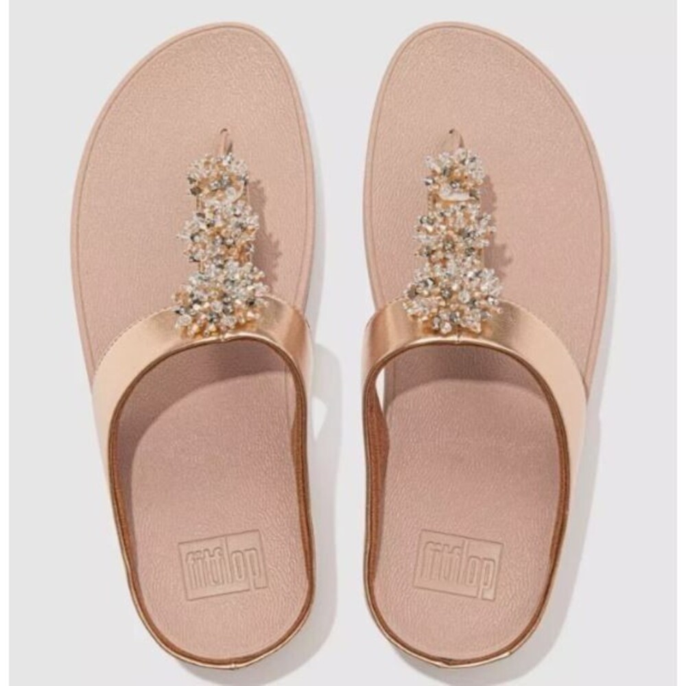 FitFlop Womens Galaxy Wedge Sandal Rose Gold Metallic Beaded Flip Flop New Sz 10